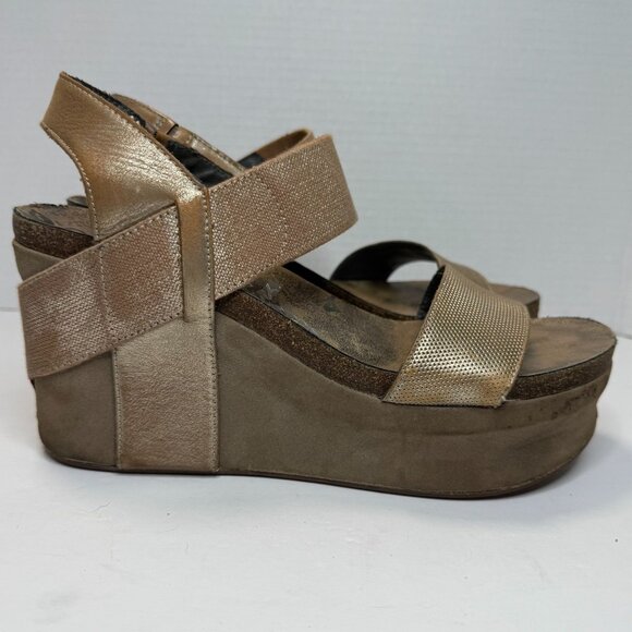 OTBT Women's Bushnell Platform Wedges Leather Sandals 8.5M Bronze Metallic - Picture 1 of 6